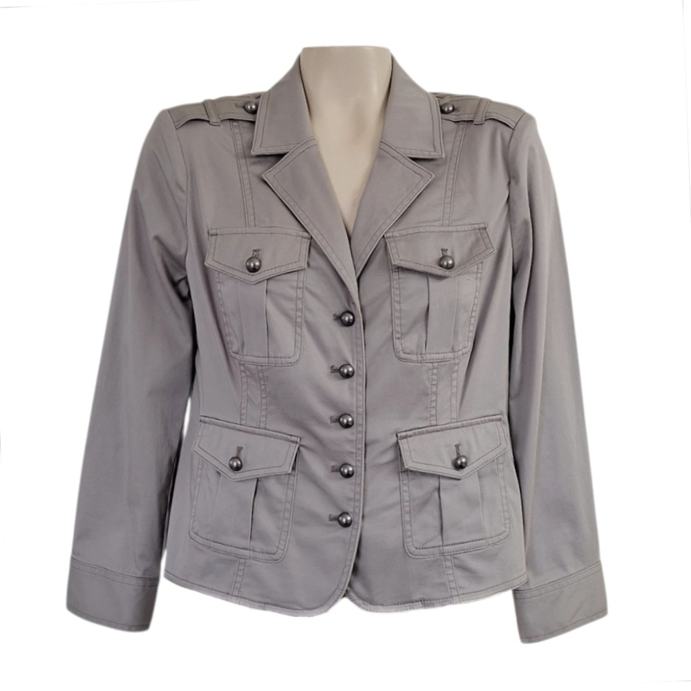 White House Black Market Gray Blazer Jacket Button Front Structured 10